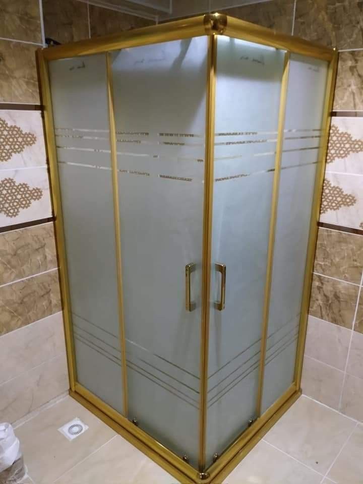 PVD Gold Etched Glass Shower Partition India